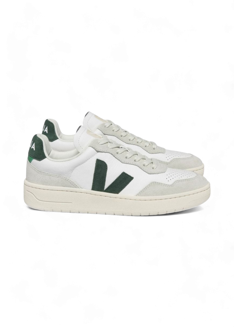 Baskets en suède et cuir certifié | blanc et vert "v-90 o.t. leath ex white cyprus" - Veja