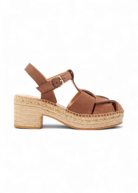 Espadrilles à talons en cuir certifié | marron "olile tostado - brown"