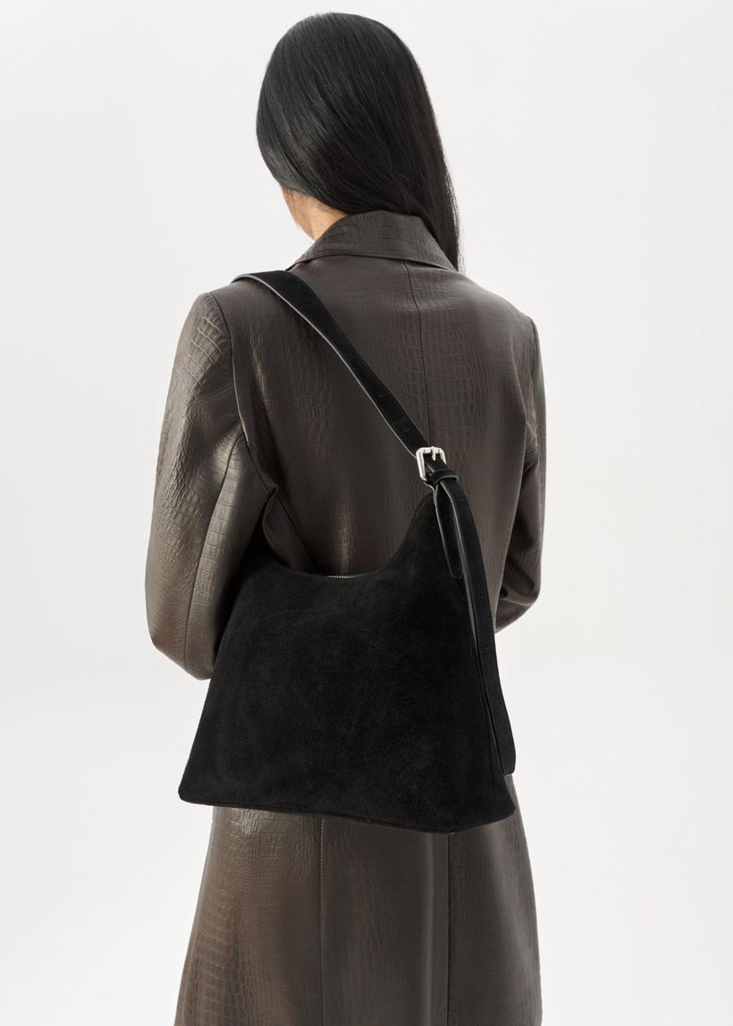 Sac à main en cuir suède certifié | noir "bari" - Vagabond