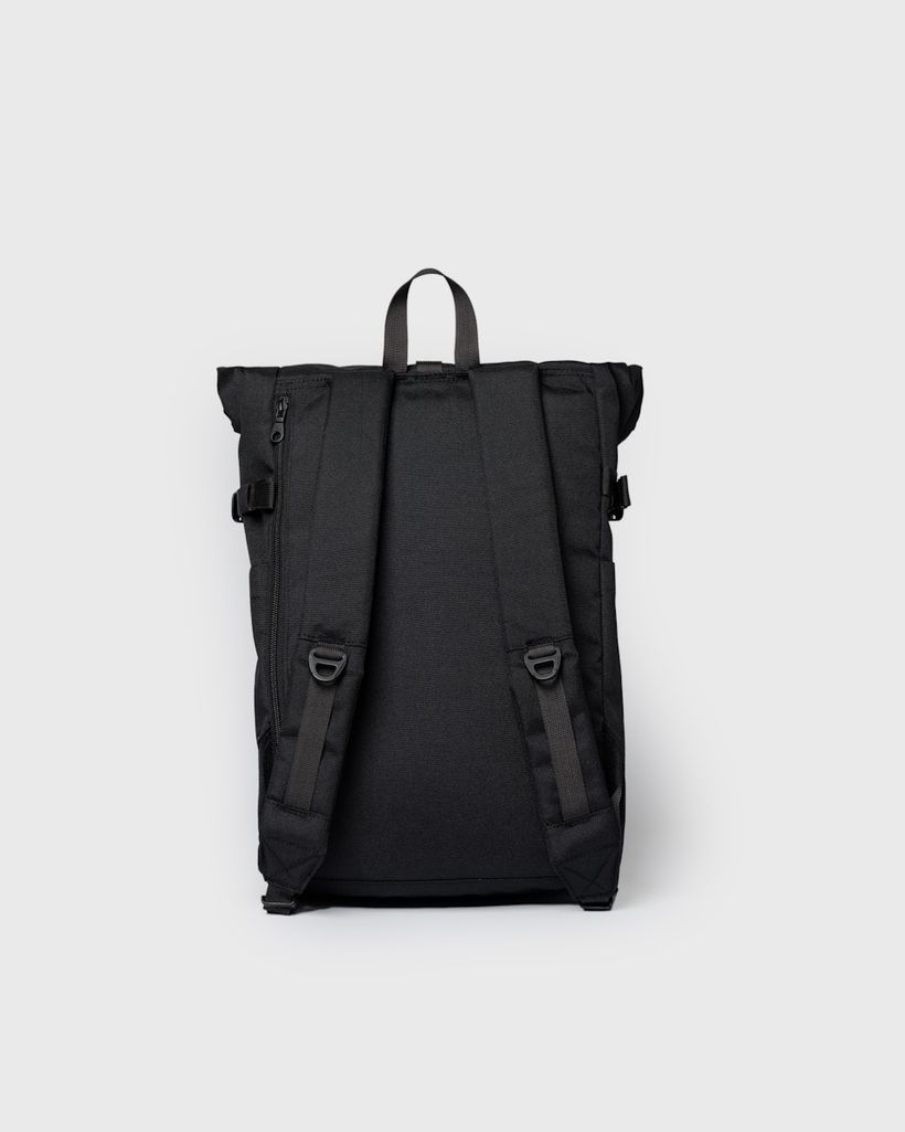 Sac à dos 23l en matière recyclée | noir "icon rolltop backpack m - black/ black with black leather" - Sandqvist