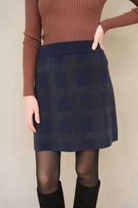 Jupe en coton bio et laine | marine "darlaa check - night sky-steel melange"