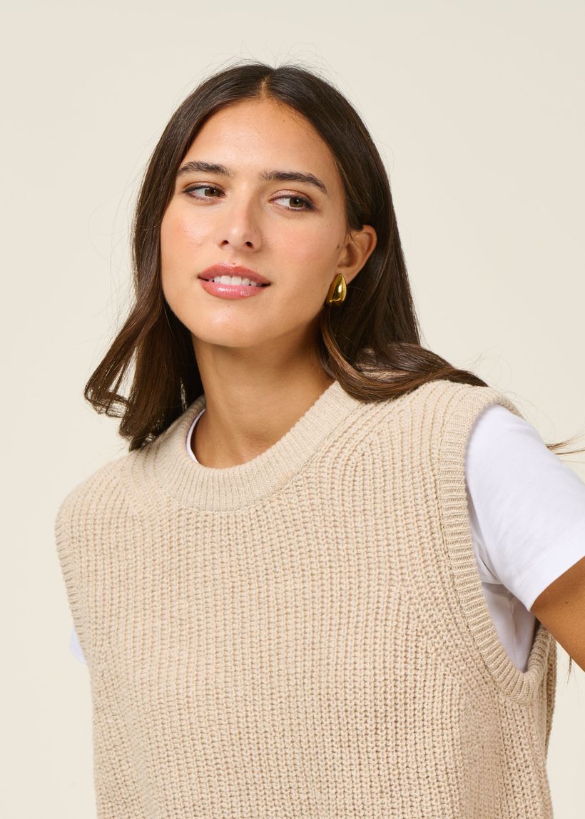 Pull sans manches en laine recyclée | écru "nimyo - fog" - Kings of Indigo