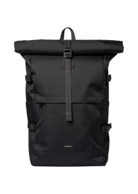 Sac à dos 26l en matières recyclées | noir "icon rolltop backpack l - black/ black with black leather"
