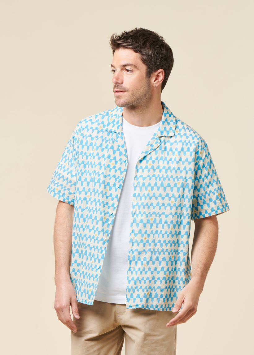 Chemise en coton biologique | bleu "sunset aloha shirt blue - blue" - Brava Fabrics