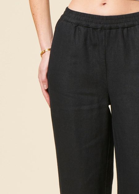Pantalon ample en lin biologique | noir "posey wide mid-rise linen pants jet" - Knowledge Cotton Apparel
