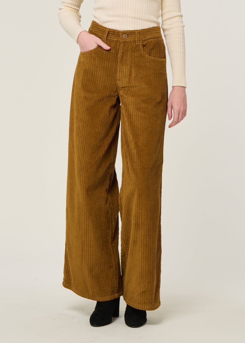 Pantalon large velours en coton bio | camel "light oak corduroy hedda pants - brown" - Thinking Mu