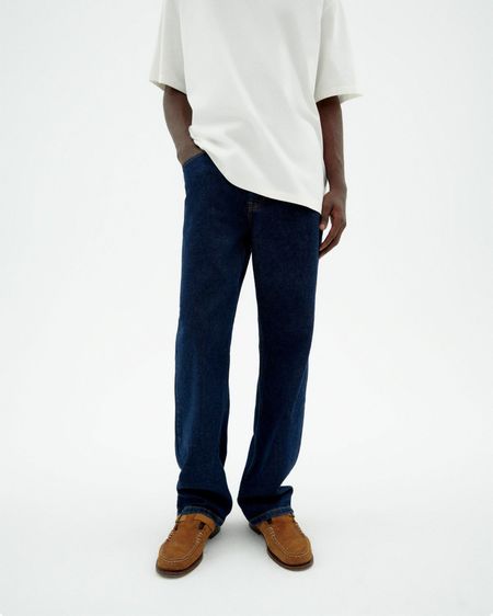 Jean droit en coton bio | brut "dark clean denim david pants" - Thinking Mu