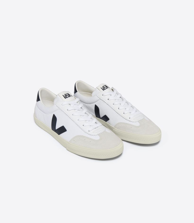 Baskets en coton bio | blanc et noir "volley canvas white black" - Veja