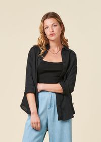 Chemise en lin biologique | noir "loose linen long sleeved shirt black jet"
