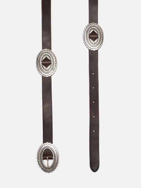 Ceinture en cuir au tannage végétal | marron "western concho silver belt dark brown" - Nudie Jeans