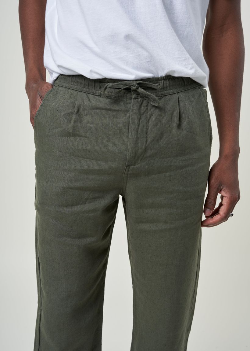 Pantalon en lin bio | vert olive "loose linen pant burned olive" - Knowledge Cotton Apparel