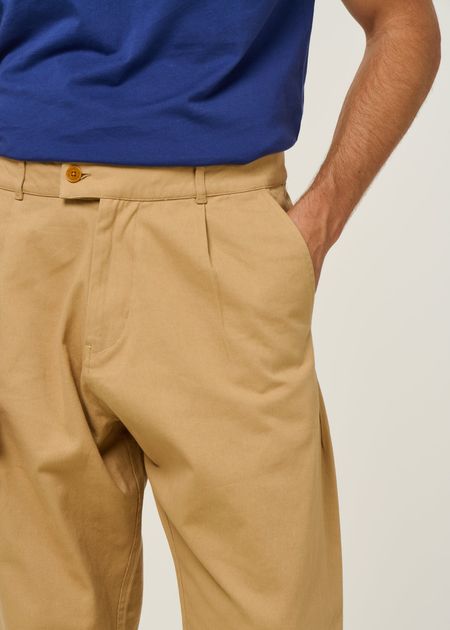 Pantalon large en twill de coton bio | beige "wotan camel" - Thinking Mu