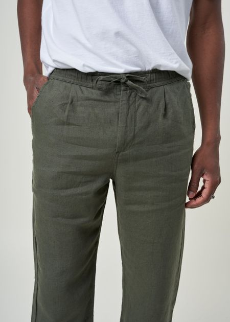 Pantalon en lin bio | vert olive "loose linen pant burned olive" - Knowledge Cotton Apparel