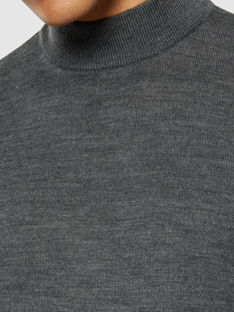 Pull col montant en laine mérinos certifiée | gris foncé "merino mock neck dark grey melange" - Knowledge Cotton Apparel
