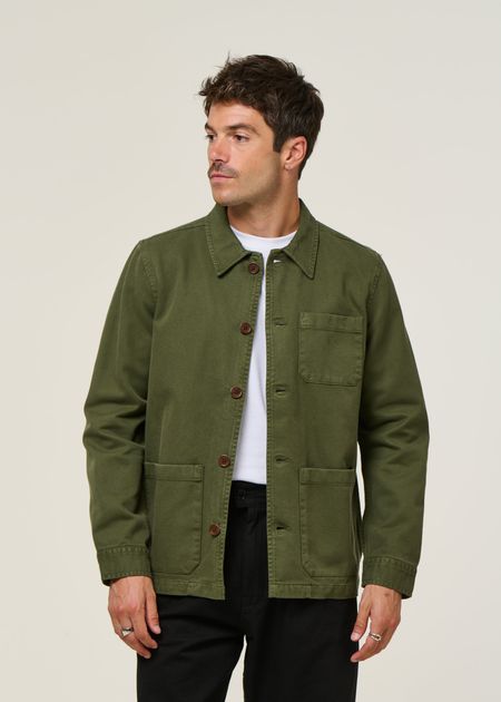 Veste workwear kaki en coton bio - barney worker jacket olive - Nudie Jeans