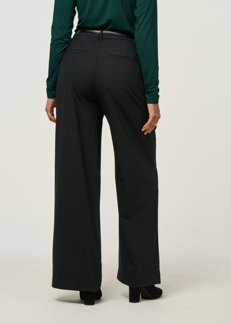 Pantalon large à pinces en laine froide certifiée | noir "black pat pants" - Thinking Mu