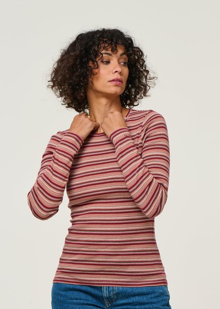 T-shirt manches longues en coton bio | rayé "jessy - striped-rib" - Nudie Jeans