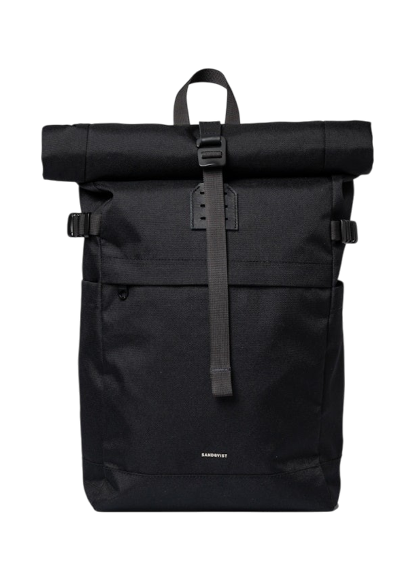Sac à dos 23l en matière recyclée | noir "icon rolltop backpack m - black/ black with black leather" - Sandqvist