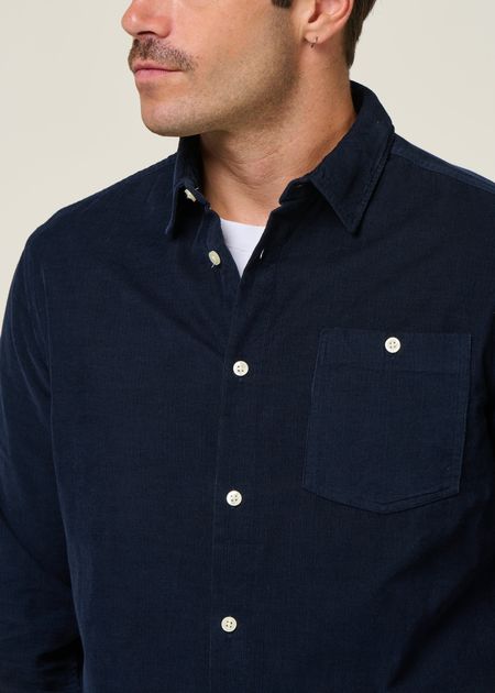 Chemise velours côtelé en coton bio | marine "corduroy shirt total eclipse" - Knowledge Cotton Apparel