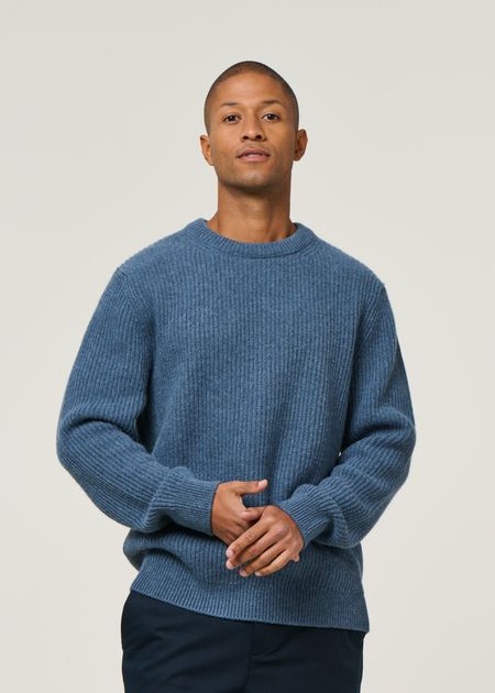 Pull maille en laine certifiée | bleu "august rib wool sweater - bluemelange"