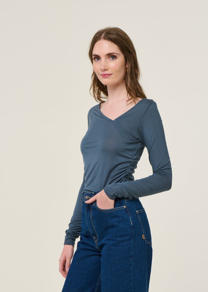 T-shirt manches longues en lyocell | bleu/ gris "casma - turbulence" - Jan'n June