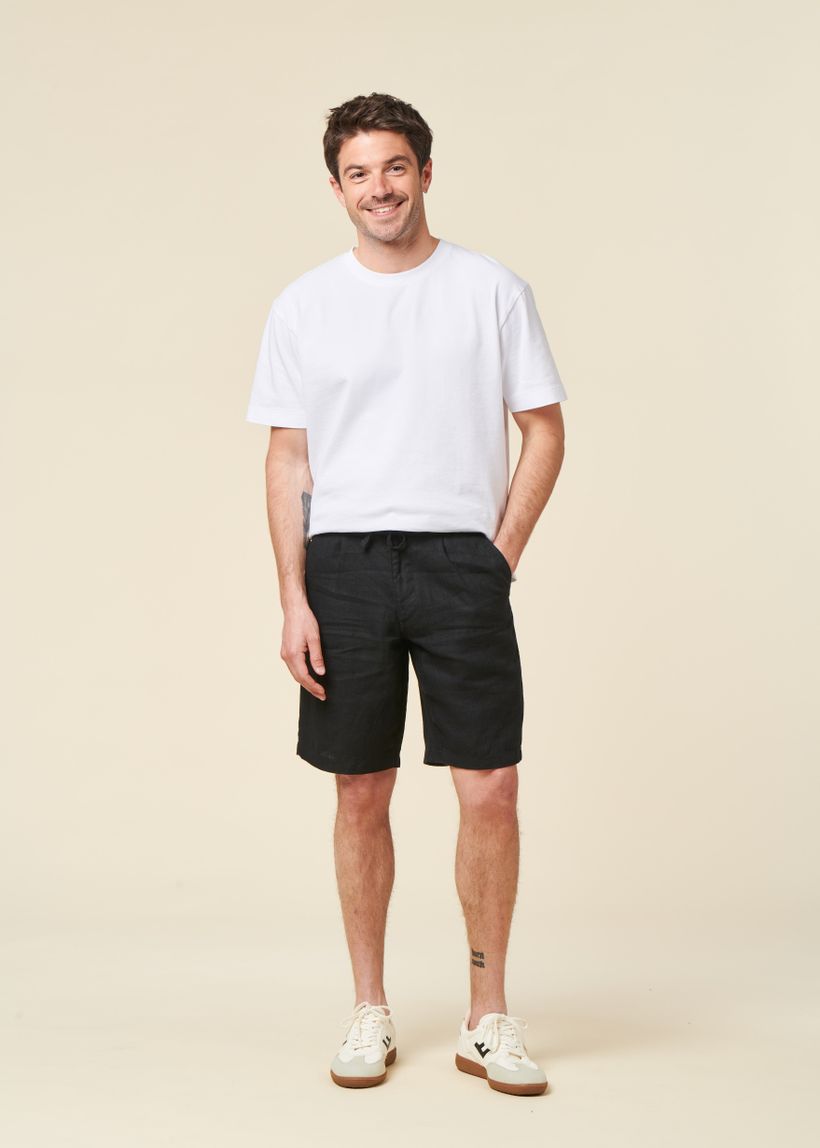 Short en lin bio | black "fig loose linen shorts black jet" - Knowledge Cotton Apparel