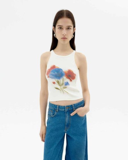 Débardeur en coton bio | blanc "blurry flower harriet top - white" - Thinking Mu