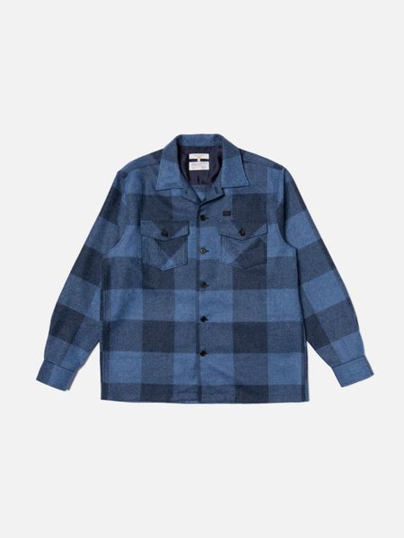 Surchemise en laine et matières recyclées | bleu à carreaux "vincent buffalo check shirt" - Nudie Jeans