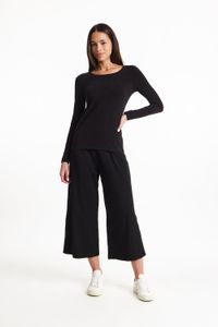 Pantalon large 3/4 noir en coton bio - chandre