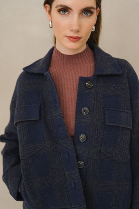 Veste en coton bio et laine | marine "joaalison check - night sky-steel melange" - Armedangels