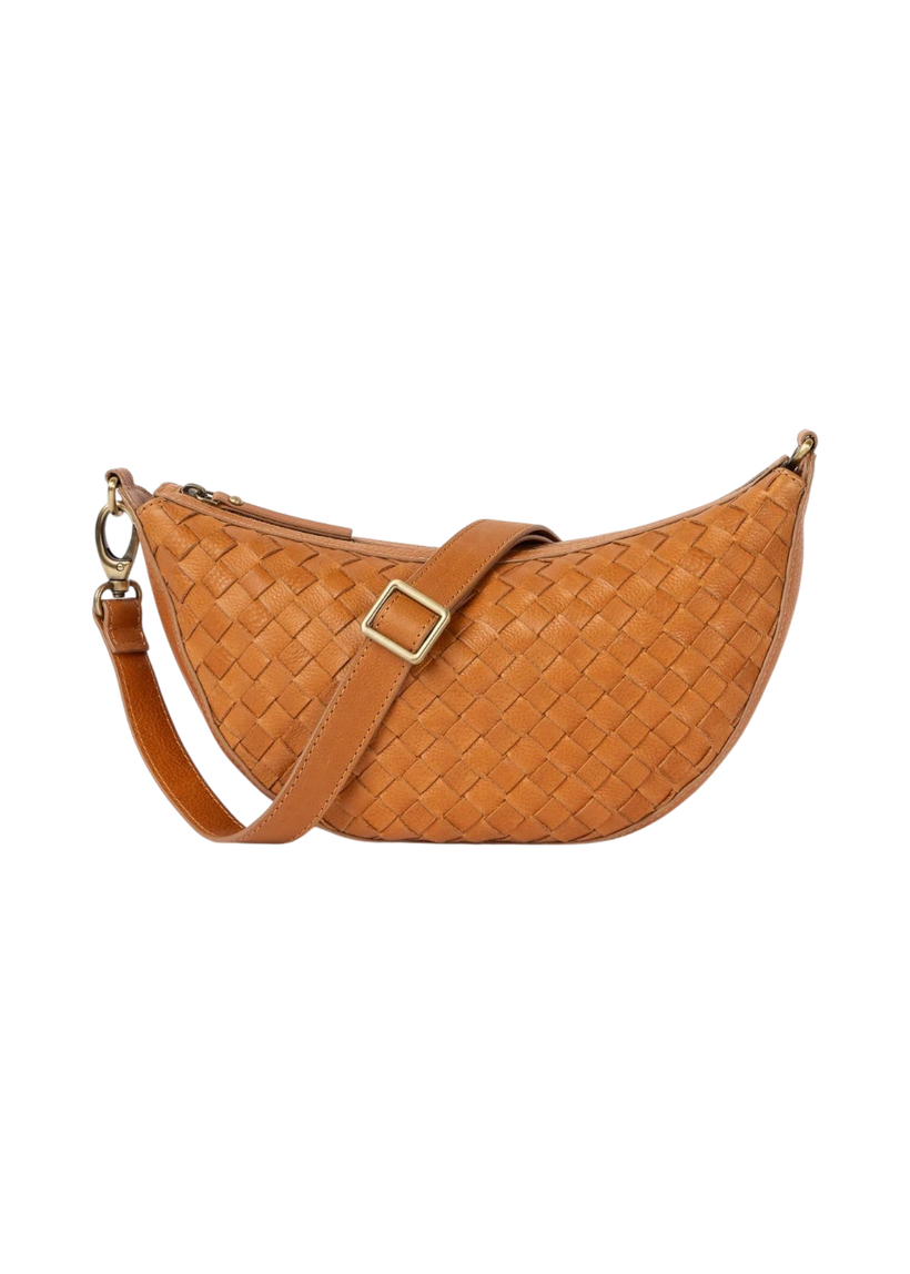 Sac à bandoulière en cuir certifié | camel "leo wild oak woven leather" - O My Bag