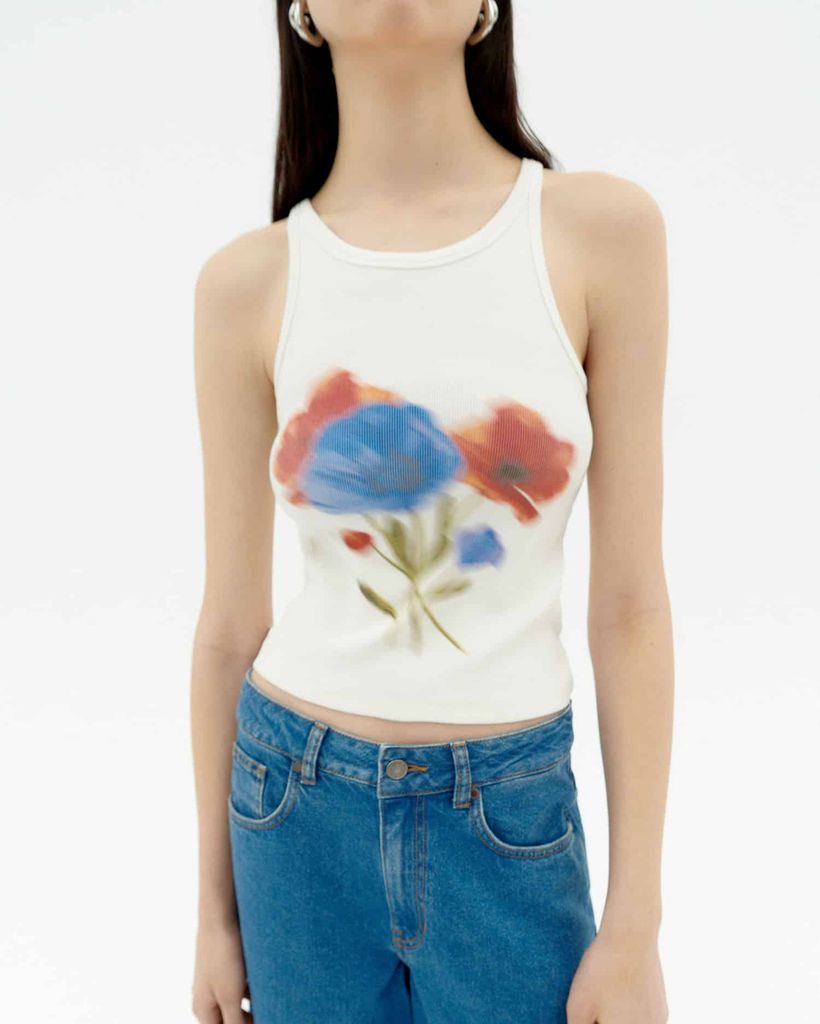 Débardeur en coton bio | blanc "blurry flower harriet top - white" - Thinking Mu