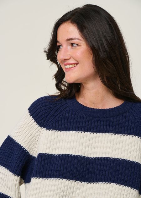 Pull à rayures en laine et coton bio | marine "kaagi stripes - tinted navy" - Armedangels