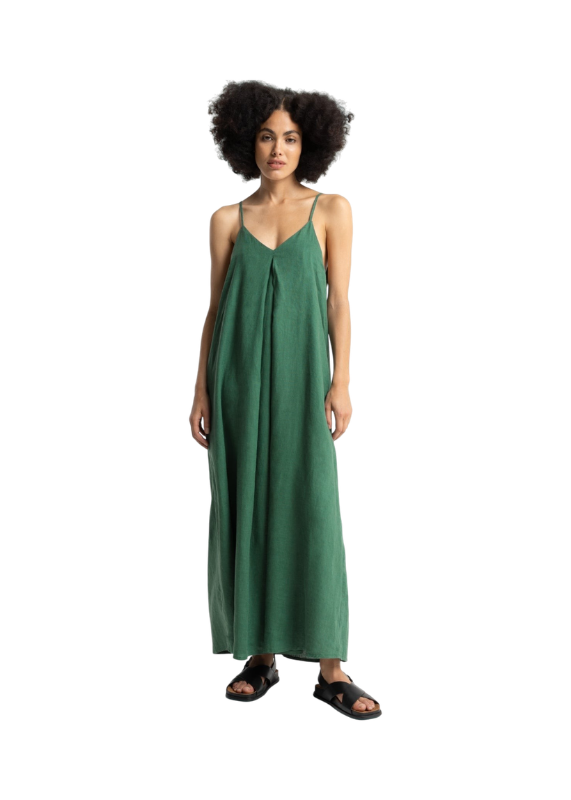 Robe longue en lin | vert "aubrey - bistro green" - Kings of Indigo