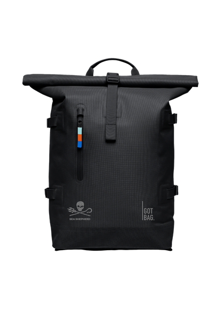Sac à dos 31l en matière recyclée | black "rolltop 2.0 sea shepherd" - Got Bag