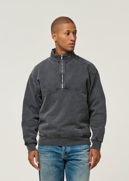 Sweat camionneur col zippé en coton bio | noir "faded black" - Colorful Standard