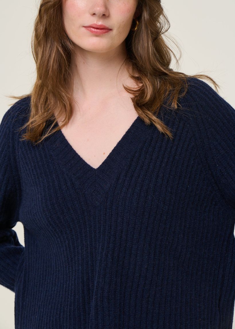 Pull col v en cachemire recyclé | bleu "manon - blu mora" - Rifò