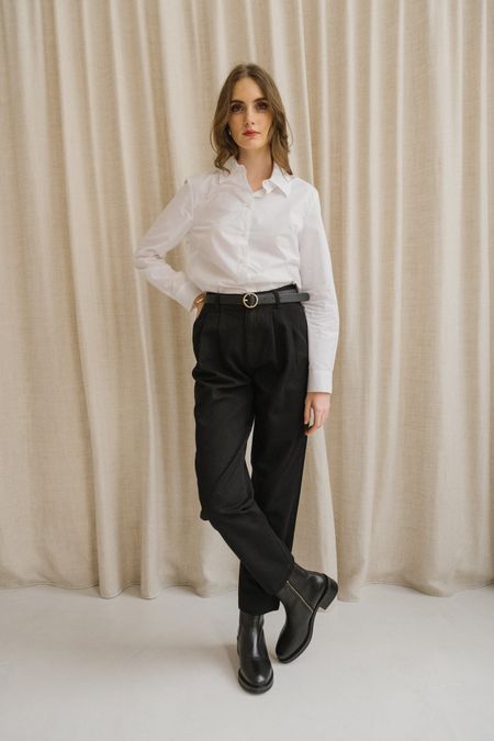 Pantalon droit à pinces en coton bio | noir "black rina pants"