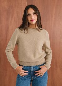 Pull droit en laine mérinos recyclée | beige