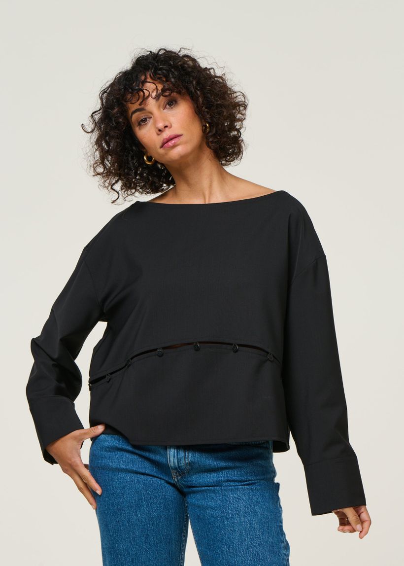 Blouse en laine froide certifiée | black "marion blouse - black" - Thinking Mu