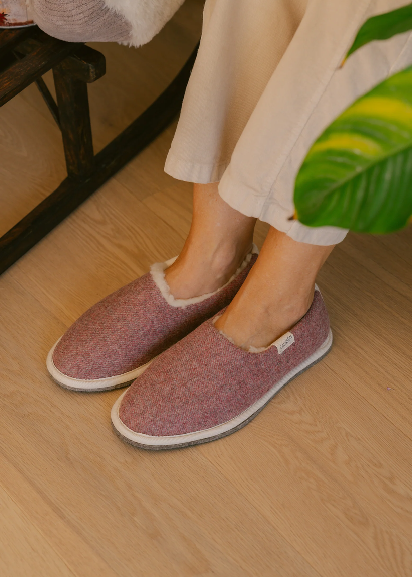 Chaussons en laine recyclée | rose "marcel rose chiné" - Caussun